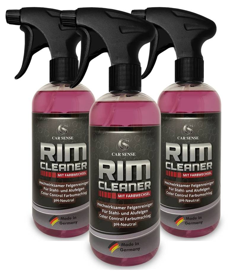 Car Sense Rim Cleaner 0,5L (3x0,5L) Felgenreiniger I Spezialentwicklung zur Felgen-Reinigung von Alufelgen & Stahlfelgen I Sommer-, und Winterreifen geeignet von Car Sense