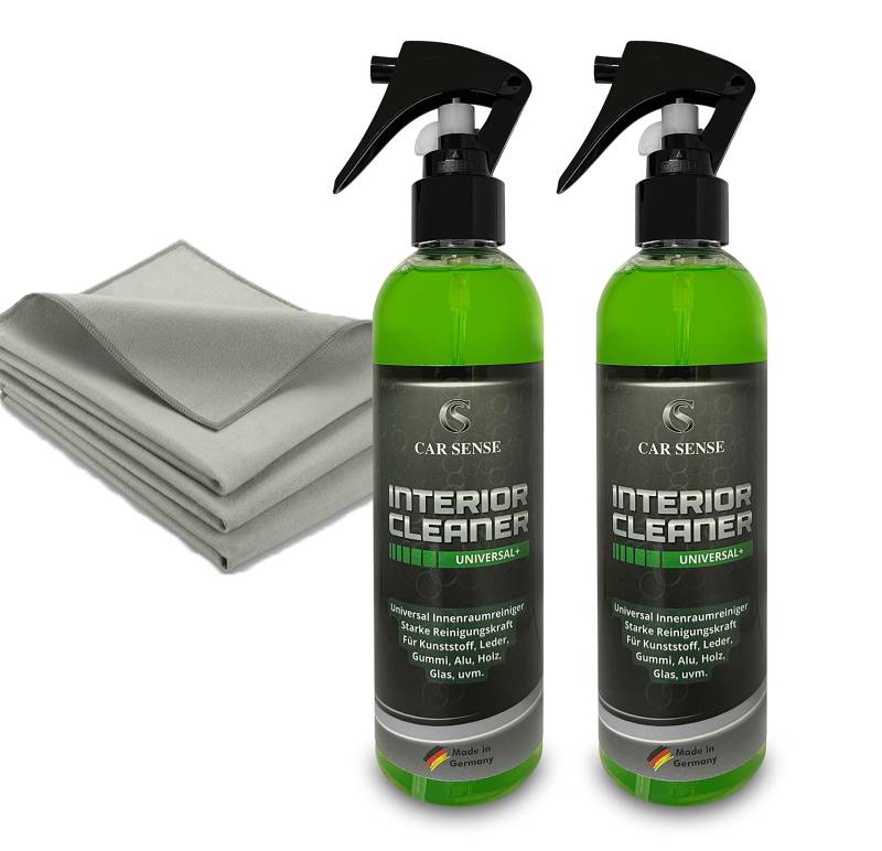 Car Sense Set Interior Cleaner Universal+ 0,25L (2x0,25L) 1x High-End Reinigungstuch für Innenraum & Displays Polsterreiniger I Autopflege Reinigung von Cockpit und Innenraum von Car Sense