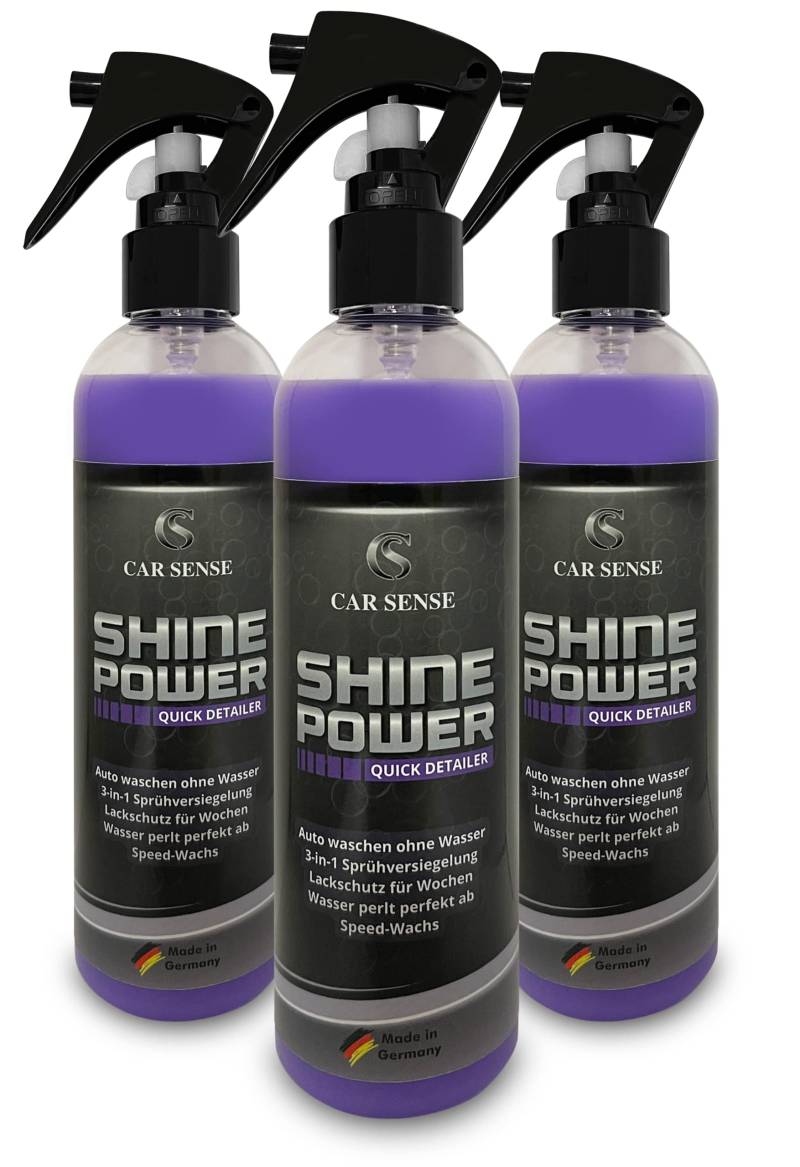 Car Sense Shine Power Quick Detailer Speed-Wachs 0,75L (3x0,25L) 3 in 1 Autolack-Reiniger I Schnellversiegelung I Schnellglanz zum Sprühen I Lackpflege von Car Sense