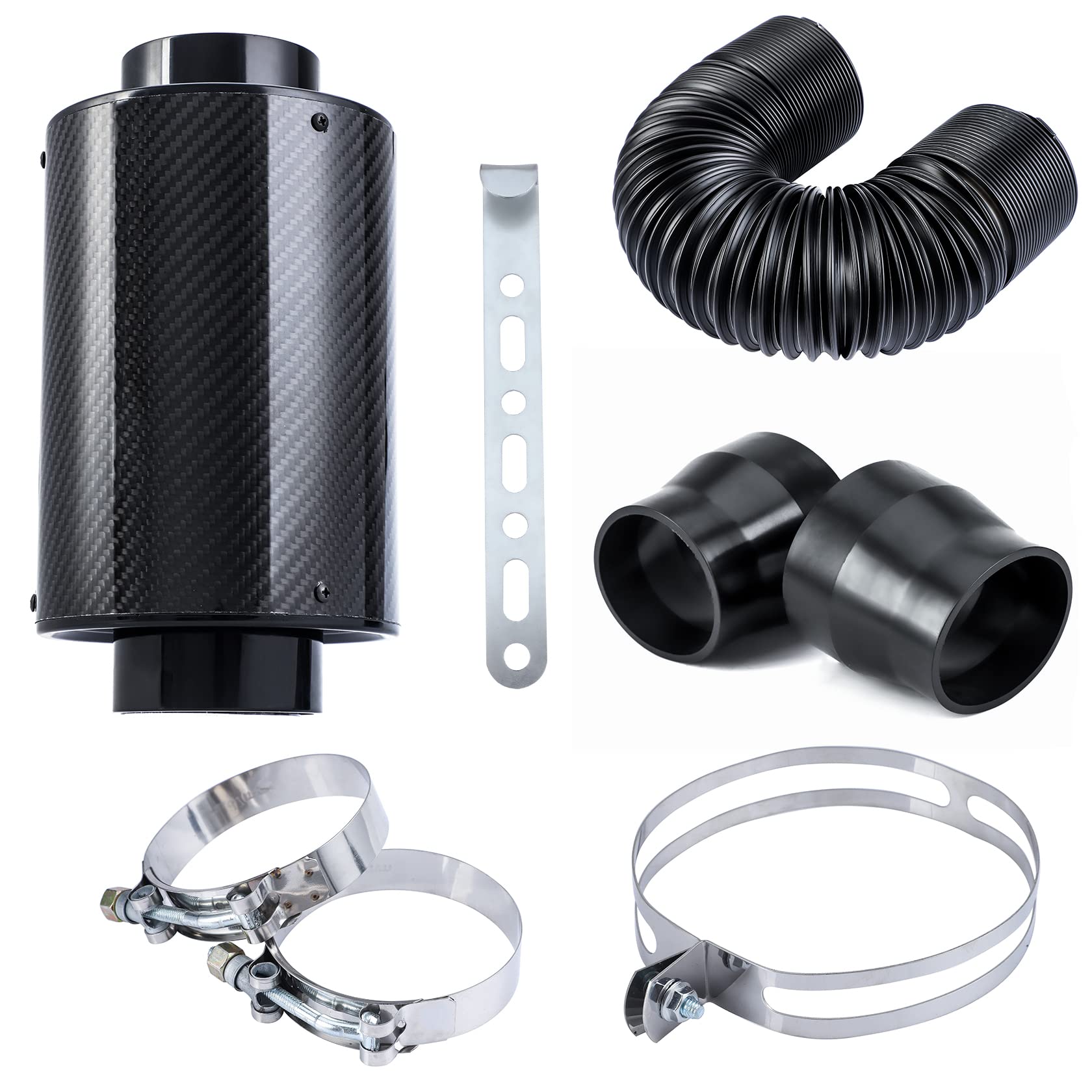 CarBole Sportluftfilter 76mm,Kalten Lufteinlass Kit,Autoluftfilter,mit Gummi-Luftfilteradapter und Klemmen und Halterung,Luftansaugleitung 225mm von CarBole