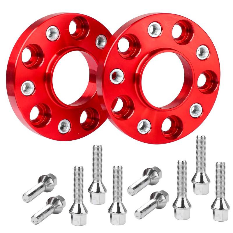 CarBole Spurverbreiterungen 5x112,20mm,66.5mm,Spurverbreiterung mit 10pcs Radschrauben,Distanzscheiben Kompatibel mit Audi A4 A5 A6 A7 S4,Rot,2-Teilig von CarBole