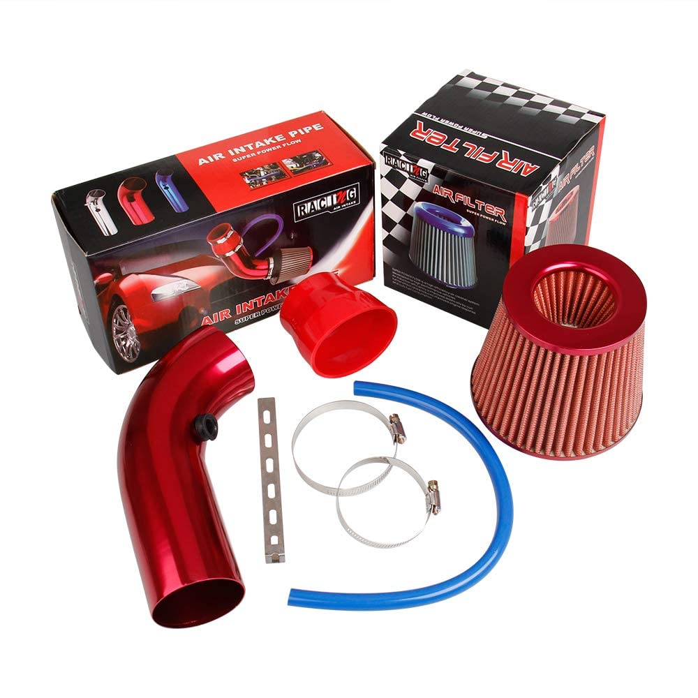 CarBole Sportluftfilter Luftkühlung Auto Lufteinlassfilter Kit Universal Kohlefaser Lufteinlasssystem mit Schlauch Rot von CarBole