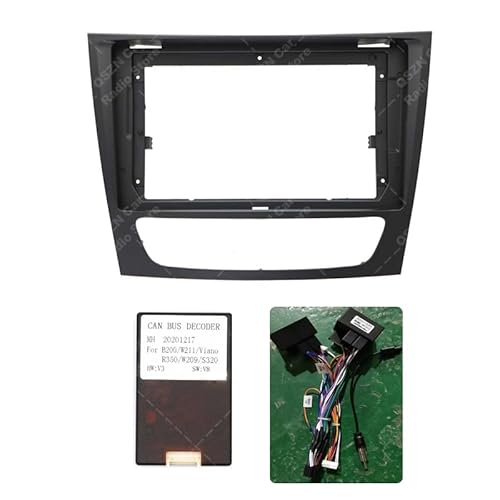 Autoradiorahmen 2 Din Auto DVD Rahmen Audio Fitting Adapter Dash Trim Kits Fascia Panel 9 Zoll for Benz E Klasse W211 1999-2007 rahmen Autosoundsystemrahmen(Frame Canbus Cable) von CarFitEssentials