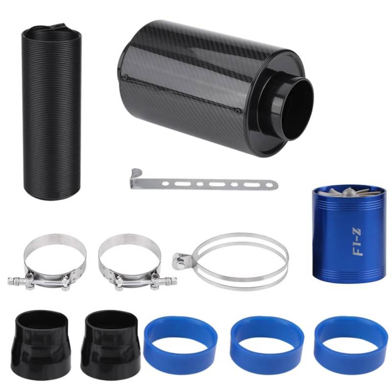 Luftansaugrohr 1 Set Universal 3 Zoll Auto Carbon Fiber Kaltluftfilter Feed Geschlossenen Intake Induction Rohr Schlauch Kit Autoeinlassrohr Auto(With wjeel) von CarFitEssentials