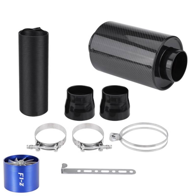 Luftansaugrohr 1 Set Universal Auto 3 Zoll Carbon Fiber Kaltluftfilter Feed Geschlossene Intake Induction Rohr Schlauch Kit Universal Autoeinlassrohr Auto(WIth turbofan) von CarFitEssentials