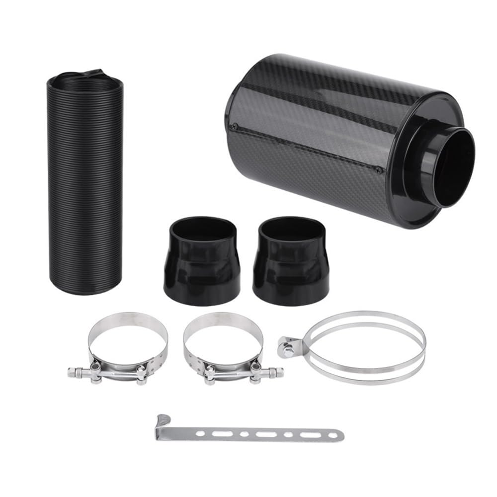 Luftansaugrohr 1 Set Universal Auto 3 Zoll Carbon Fiber Kaltluftfilter Feed Geschlossene Intake Induction Rohr Schlauch Kit Universal Autoeinlassrohr Auto(Without turbofan) von CarFitEssentials