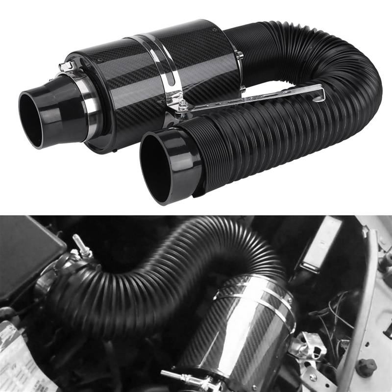 Luftansaugrohr 76mm 3 "Universal Carbon Fiber Induktion Filter Box Kalten Ansaugsystem W/Ansaugschlauch Carbon Fiber Ansaugfilter Box Autoeinlassrohr Auto von CarFitEssentials