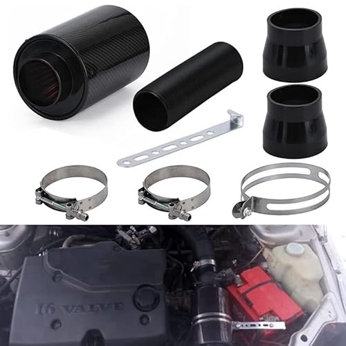 Luftansaugrohr Universal 3 Zoll Auto Carbon Fiber Kaltluftfilter Ansaugrohr Schlauch Kit Auto Filter Ansaugset Luftfilter Autoeinlassrohr Auto von CarFitEssentials