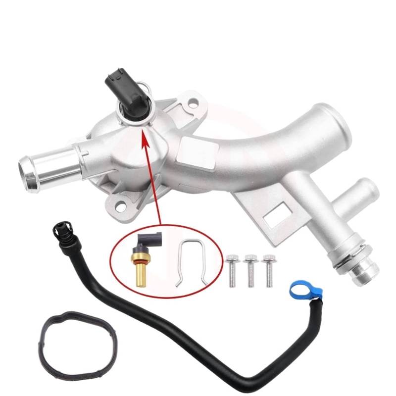 Thermostat Aluminium-Kühlmittelthermostatgehäuse, Wasserauslass und Einlassschlauch, passend for Chevrolet Cruze Sonic Trax Buick Encore 1.4L 25193922 55565334 Kühlmittel Thermostat(SET) von CarFitEssentials