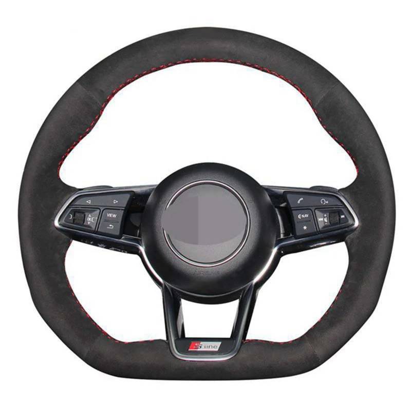 CarXs Handgenähter schwarzer Auto-Lenkradbezug aus weichem Wildleder, passend für Audi TT RS 2016–2019, R8 (4S), TT (8S), 2014–2019, TTS 2014–2019 von CarXs