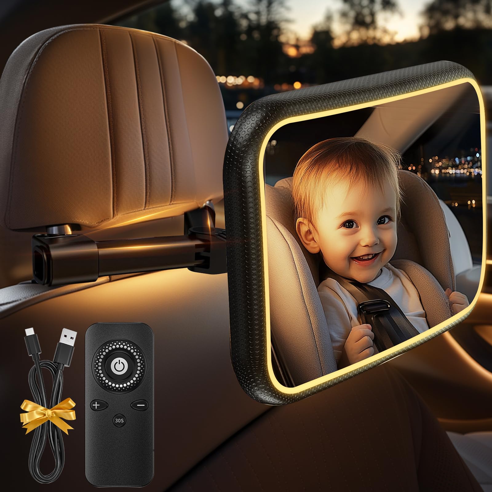 Spiegel Auto Baby Rückbank - 360° Baby Autospiegel Sicherheit Autositz Spiegel Babyspiegel Rückansicht Monitor Autospiegel Baby Rücksitz mit Haken Clip & Beleuchtung für allerlei Kopfstützen von Carastek