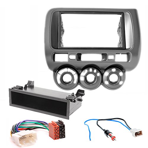 CARAV 11-464-45-12-2 Doppel DIN Autoradio Radioblende Einbauset Dash Installation Kit für Fit, Jazz 2002-2008 (Manual Air-Conditioning) (Left Wheel) + ISO Adapter und Antennenadapter+Ablagefach von Carav