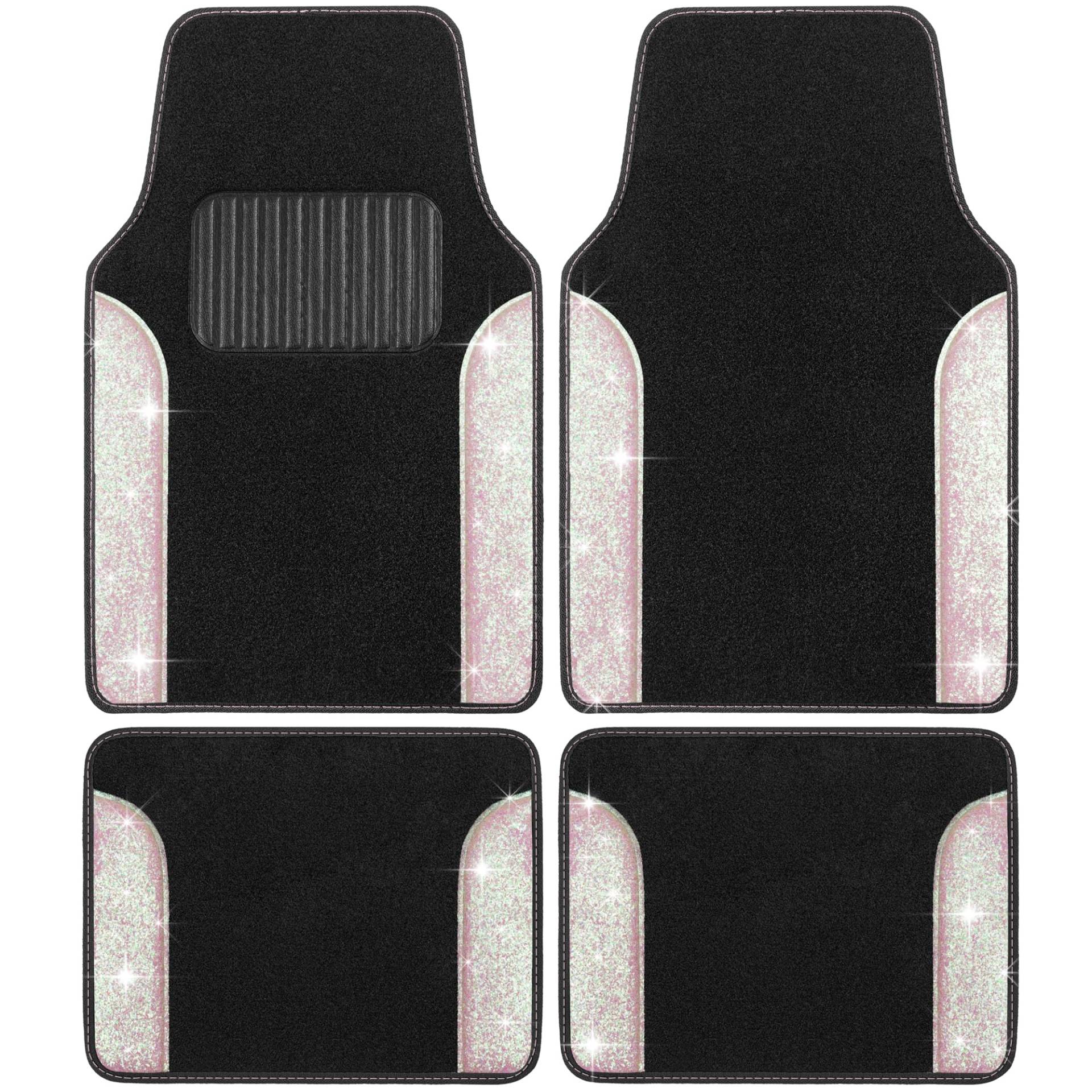 Carbella Glitzer Bling Automatten 4-teiliges Set, Zweifarbig Glänzend Teppich Auto Fußmatten, Fleckenabweisende Fußmatten für Autos für Frauen, Universal Automatten Set, Automotive Fußmatten - Rosa von Carbella