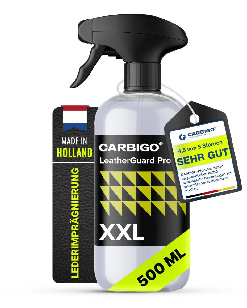 CARBIGO LeatherGuard Pro Leder Pflegemittel 500 ml I Leder-Imprägnierung & Lederpflege Autositze, wasser & schmutzabweisend I Pflege Lederlenkrad, Echt & Kunstleder I Lederbalsam glänzend (Einzel-Set) von Carbigo