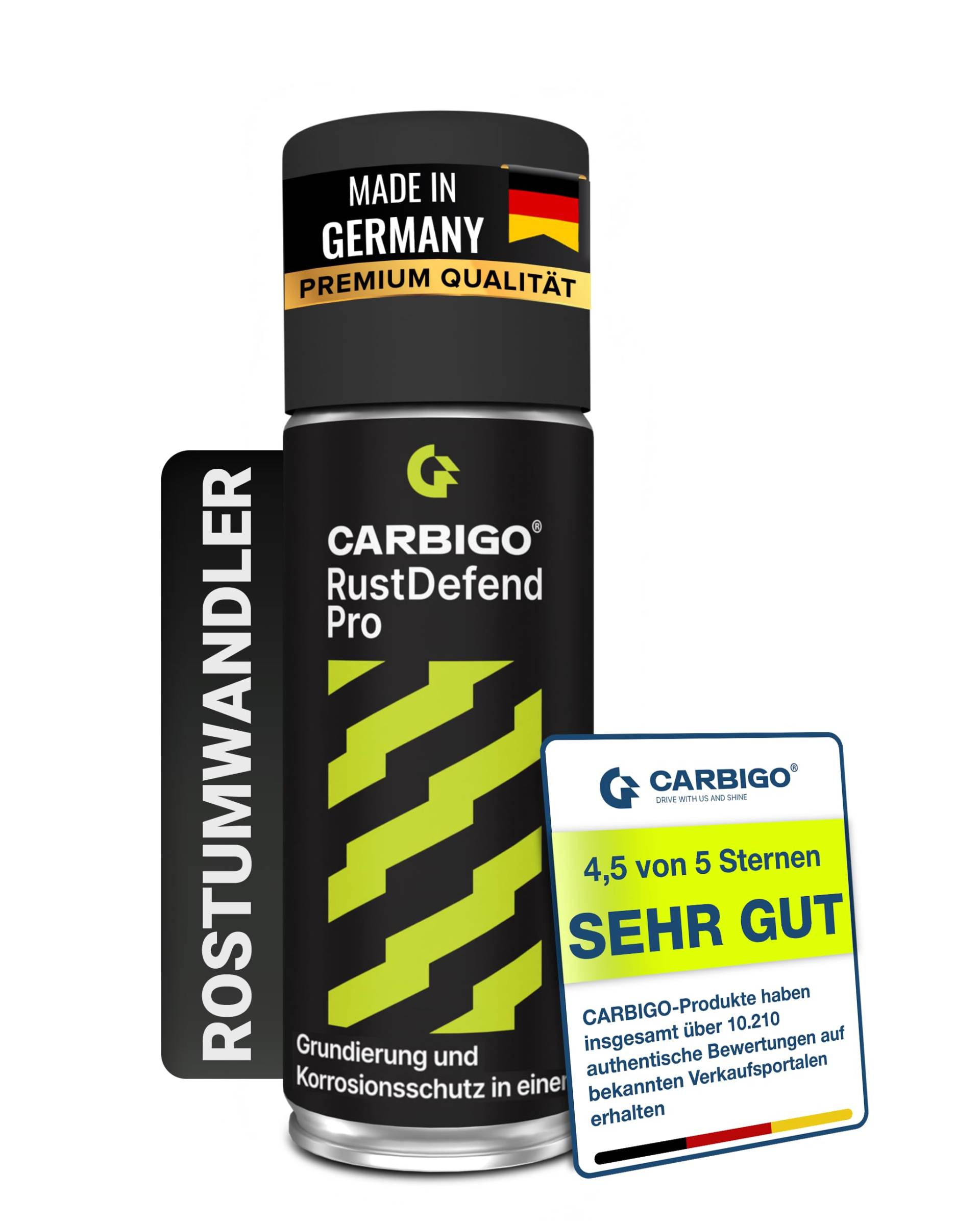 CARBIGO RustDefend PRO Rostumwandler Spray 400 ml I Rostumwandler Auto geeignet für Motorrad, Boote & andere Metalle I Rostschutzgrundierung effektiver Rostschutz I Langzeit Korrosionsschutz (2er Set) von Carbigo