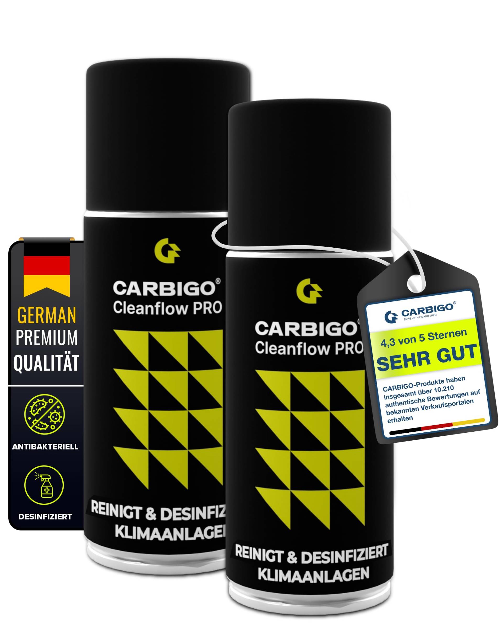 Carbigo® Klimaanlagen Desinfektion Auto I Geruchsneutralisierer Auto gegen Gerüche in 15 min I Auto Geruchsentferner antibakteriell I Klimaanlagenreiniger desinfizierend 100ml, Zitrus (2X Set) von Carbigo