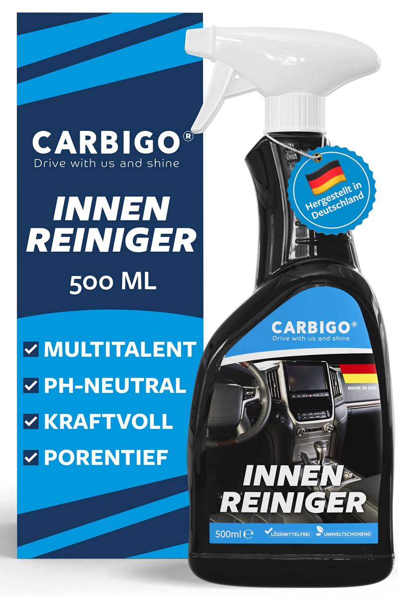 Carbigo® Premium Auto Innenraum Reiniger 500ml – Made in Germany – pH neutraler Innenraumreiniger Auto – Strahlendes Ergebnis für Polster, Leder, Kunststoff – Cockpit Reiniger mit hoher Tiefenwirkung von Carbigo