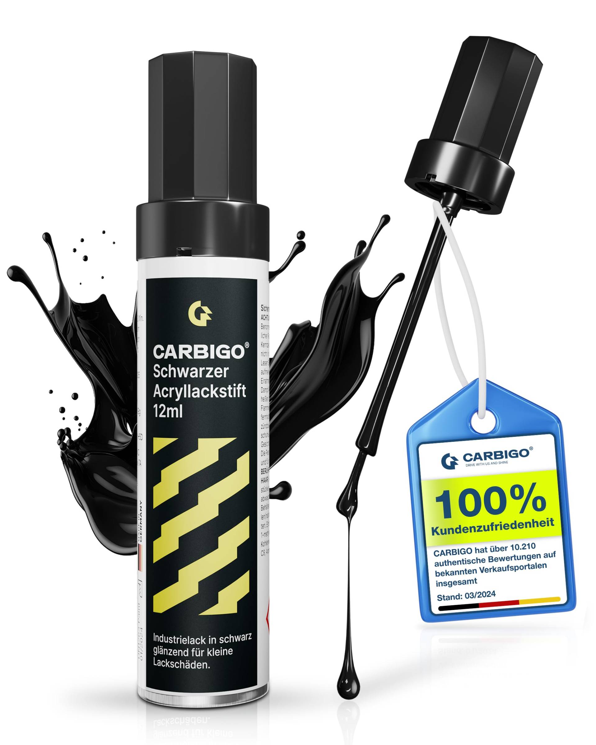 Carbigo® Premium Lackstift Schwarz Glänzend [12ml] - Made in Germany - Auto Lackstift Schwarz gegen Kratzer und Steinschläge - Lackstift Auto Starke Deckkraft Dickflüssig von Carbigo