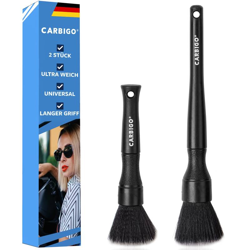 CARBIGO® Profi Autopinsel 2er Set – Weicher Auto Reinigungspinsel – Schonend einfache Autopflege – Universal anwendbar – Passend für empfindliche Oberflächen – Perfektes Detailing Pinsel Set (Schwarz) von Carbigo