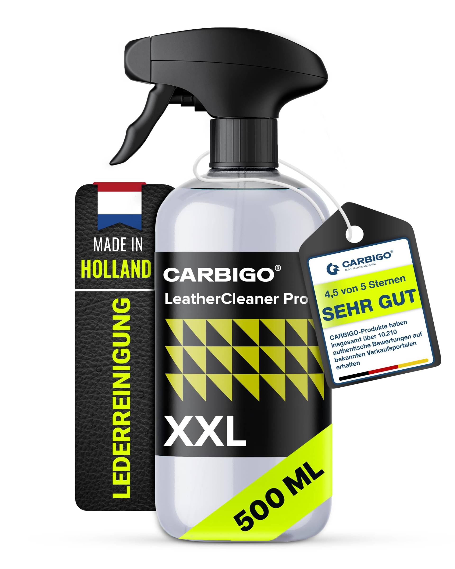 Carbigo LeatherClean Pro Lederreiniger 500ml I Wildlederpflege & Kunstlederreiniger I Lederpflege Auto, Textilien & Stoffpolster I Leather Cleaner, entfernt hartnäckige Flecken & Fett von Carbigo