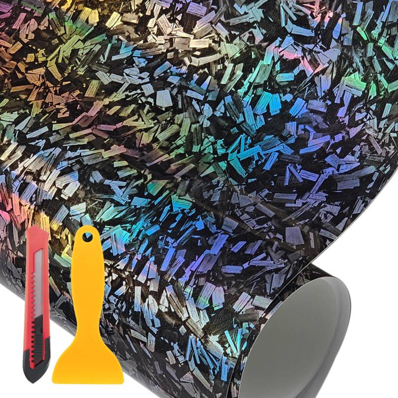 Carkio 20''*39" Forged Carbon Fiber, Vinyl Wrap Roll, Auto Car Sticker Decal Sticker Film Sheet for Vehicle Interior/Exterior Sticker - Carbon Fiber Vinyl Wraps (Rainbow Sliver) von Carkio