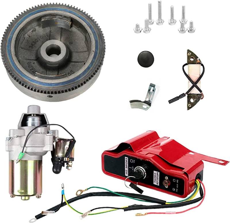 Carkio Electric Start Kit Starter Motor Flywheel Switch Compatible with Honda GX240 8HP GX270 9HP Engine Starter Motor Flywheel Key Switch Coil kit von Carkio