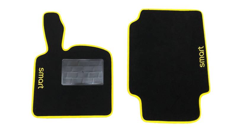 Carmats Kompatibel mit Smart fortwo (450-451) Teppichmatten mit gelbem Klettrand und Absatzschoner aus Gummi von Carmats