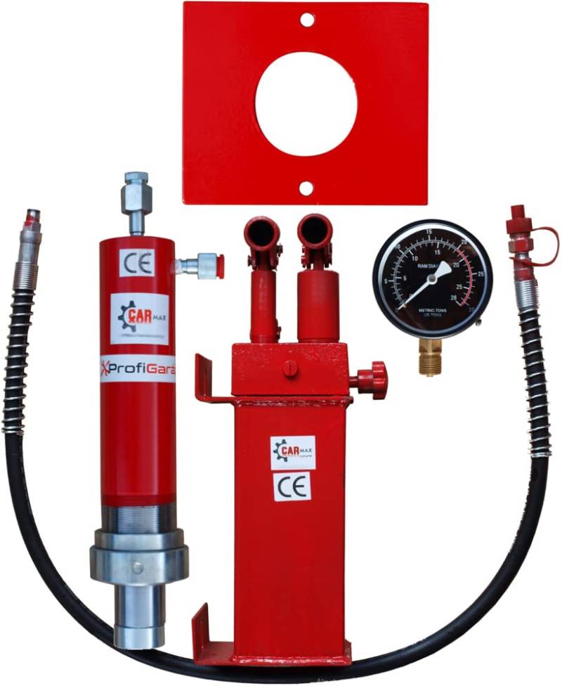 Carmax Werkstattpresse Satz 20T Hydraulikpumpe Doppelantrieb Hydraulikzylinder Manometer Montageplatte von Carmax