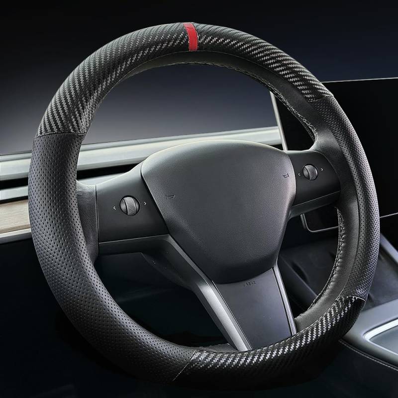 Carodi Carbon Fiber Leder Auto Lenkrad Abdeckung ，für Tesla Model 3 / Model Y Lenkrad Abdeckung von Carodi