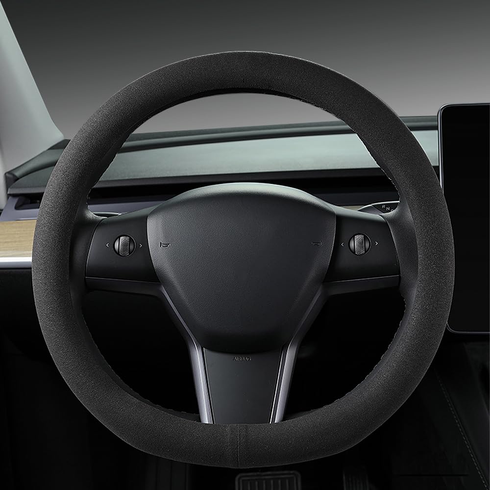 CARODI Wildleder-Lenkradabdeckung, geeignet für Tesla Model 3 /Model Y Lenkradabdeckung von Carodi