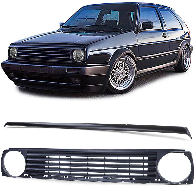 Kühlergrill ohne Emblem Schwarz mit Grillspoiler für VW Golf 2 83-91 von Tenzo-R