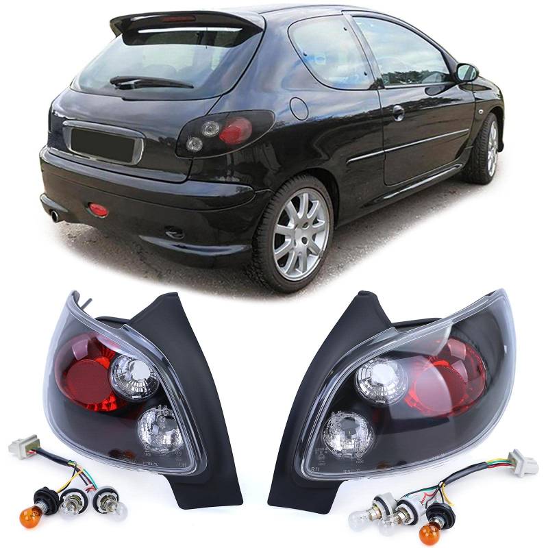 Carparts-Online Klarglas Rückleuchten Schwarz für Peugeot 206 Schrägheck 3 + 5 Türer 98-09 von Carparts-Online