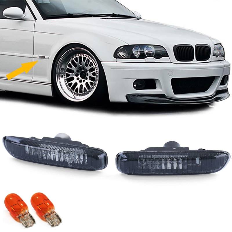 Klarglas Seitenblinker Schwarz Smoke Paar passend für 3er BMW E46 98-03 von Carparts-Online