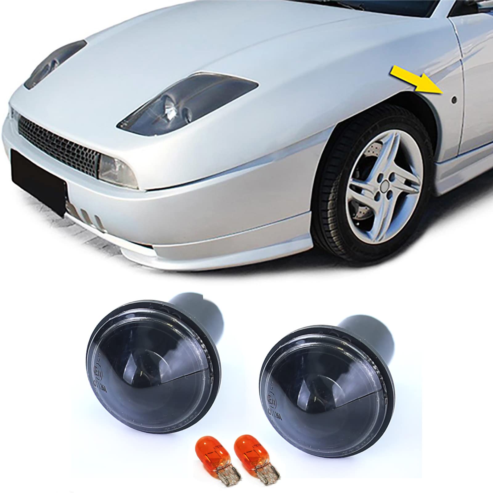 Klarglas Seitenblinker Schwarz Smoke passend für Fiat Coupe 175 94-00 von Carparts-Online