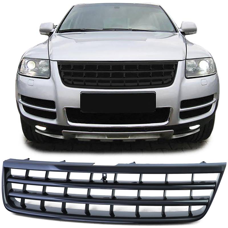 Kühlergrill ohne Emblem Schwarz Glanz für VW Touareg 7L 02-06 von Carparts-Online