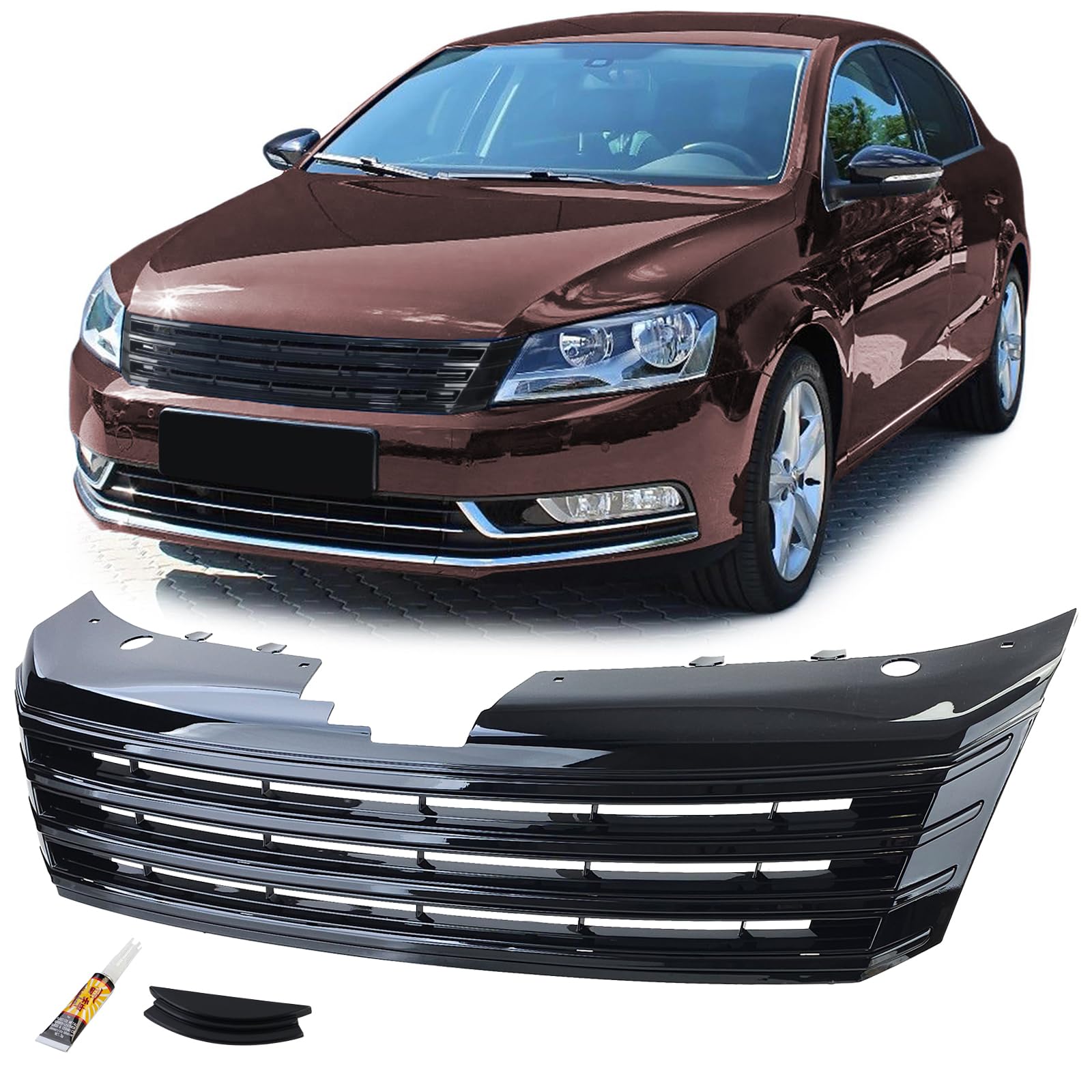 Kühlergrill ohne Emblem Schwarz Glanz passend für VW Passat B7 2010-2015 von Carparts-Online