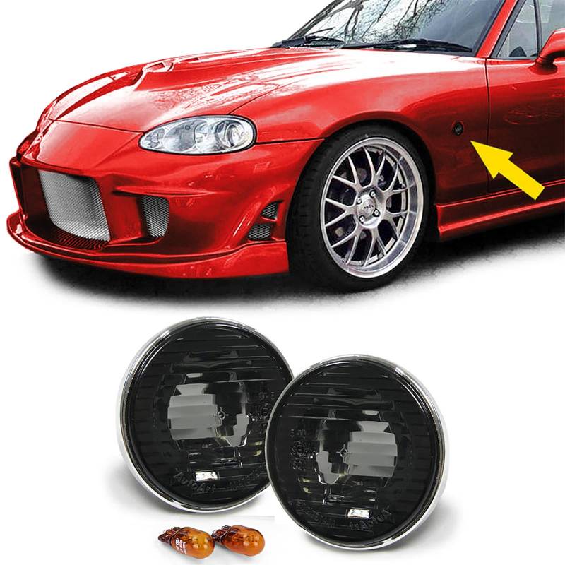 Klarglas Seitenblinker Schwarz Smoke mit Chromrand für Mazda MX5 NA NB 89-05 von Carparts-Online