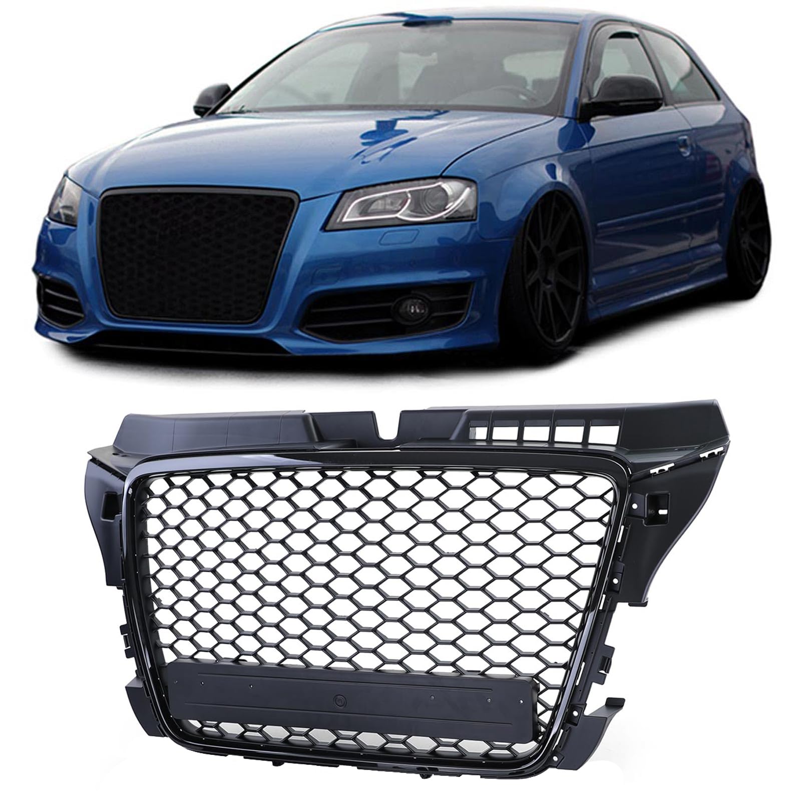 Waben Grill Kühlergrill Sport Optik Schwarz glanz matt für Audi A3 8P 08-12 von Carparts-Online