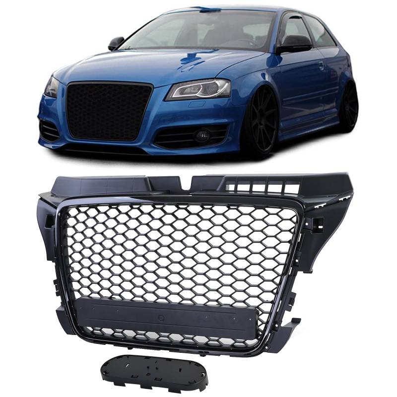 Waben Grill Kühlergrill Sport Optik Schwarz glanz matt für Audi A3 8P 08-12 von Carparts-Online