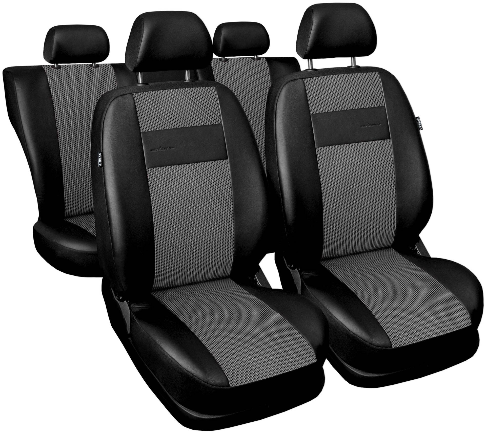 Carpendo Sitzbezüge Auto Set Autositzbezüge Schonbezüge Vordersitze und Rücksitze - Airbag geeignet - Schwarz Hellgrau - Exclusive E3 von Carpendo