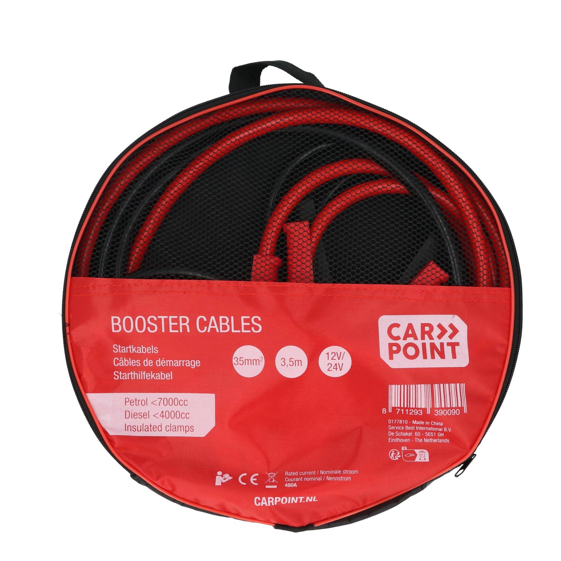 Carpoint Starthilfekabel 35mm2 mit Isoliertem Griff, Für 12 Volt und 24 Volt, in Aufbewahrungstasche von Carpoint