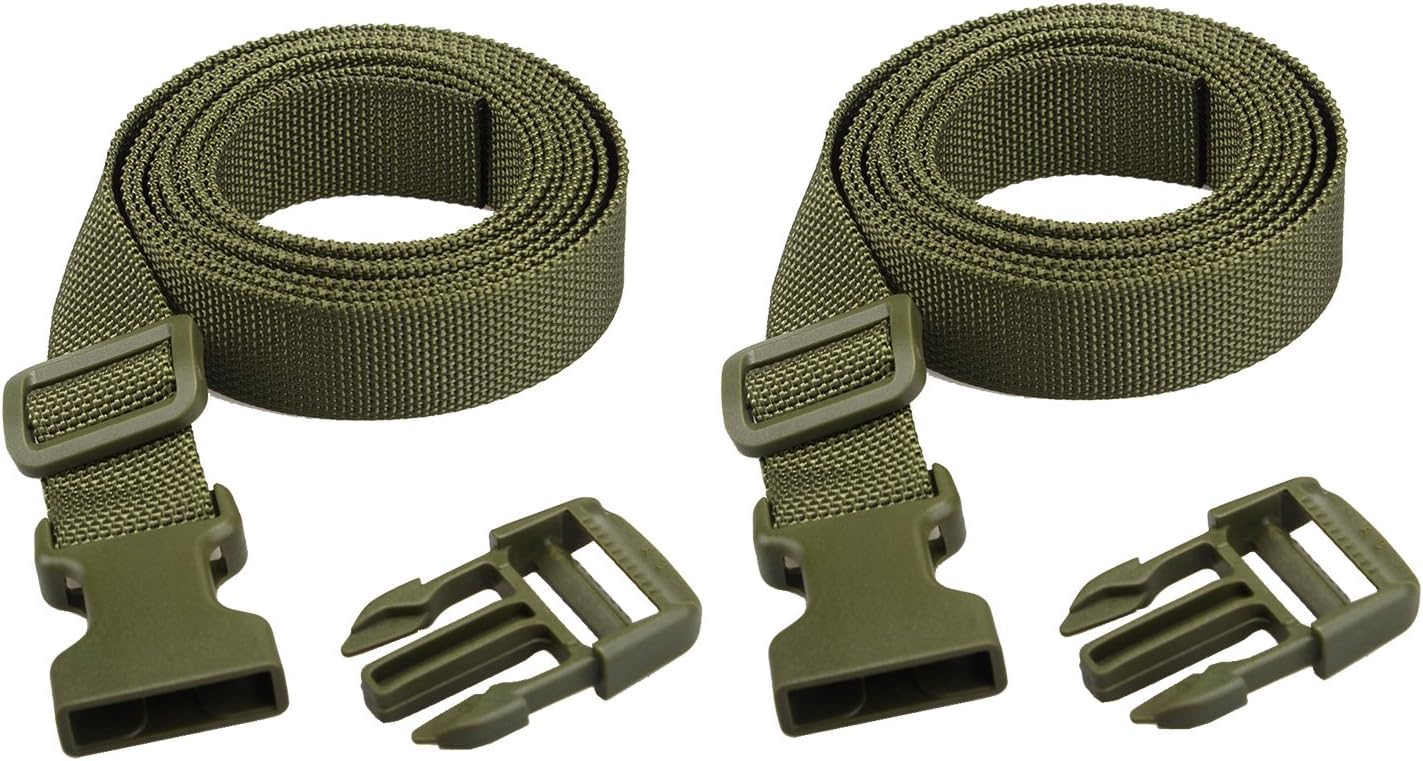 2 x Gepäckgurte Gurte Autogurte Stabile Karabinergurte mit PP-Schnallen Verstellbar 1,5 Meter Schwerlastgurte für Rucksäcke Schiebetaschen Cargo Gepäckumreifung (Military Green) von CarsMinders