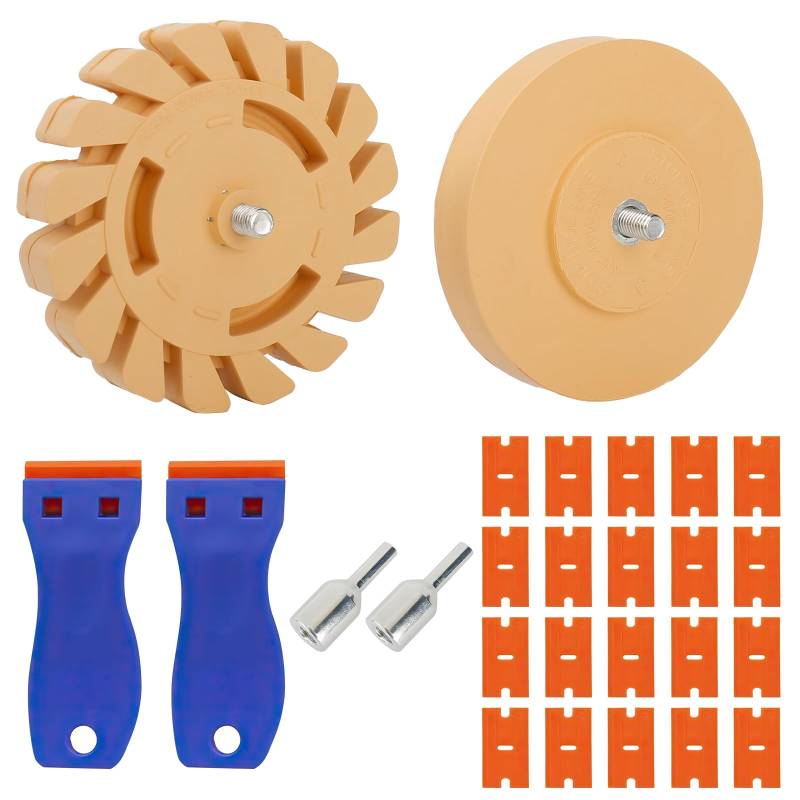 2 Stück Folienradierer Ø100 mm Radierscheibe Radierer Bohrmaschine Radiergummi Rad mit Entgummierungs-Werkzeugsatz zum Entfernen von vereiteln, Klebstoffresten, Folien und Aufklebern für Oder Auto von Carseatty