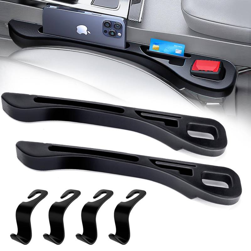 Autositz Lückenfüller, 2 Stück Car Seat Gap Filler mit 4 Stück Auto Lagerung Haken, Universal Autositz Lückenfüller Seat, Passend für die Meisten Automodelle von Carseatty