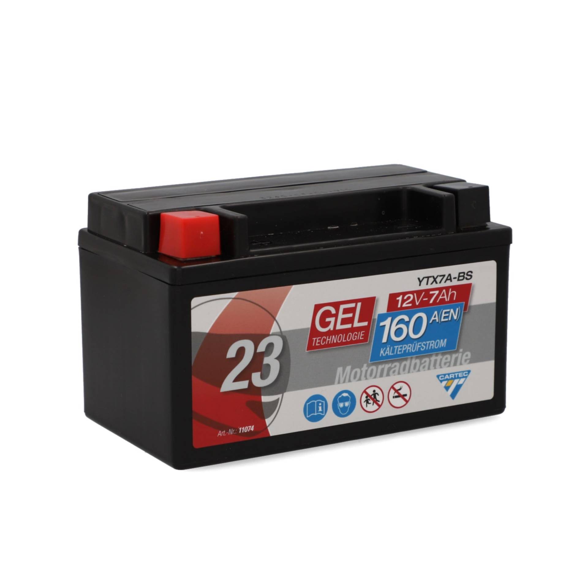 CARTEC Motorradbatterie YTX7A-BS, 6Ah, 90A, Gel Technologie Motorrad-Starter-Batterie, Erstausrüsterqualität, zyklenfest, lagerfähig, wartungsfrei, schwarz von Cartec