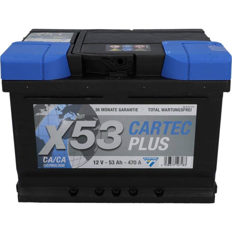 Cartec Plus Auto-Batterie, 53 Ah / 470 A, wartungsfreie Starter-Batterie, mit Calzium Technologie von Cartec