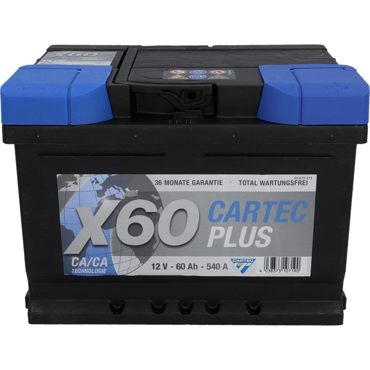 Cartec Plus Auto-Batterie, 60 Ah / 540 A, wartungsfreie Starter-Batterie, mit Calzium Technologie von Cartec