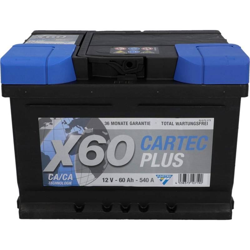 Cartec Plus Auto-Batterie, 60 Ah / 540 A, wartungsfreie Starter-Batterie, mit Calzium Technologie von Cartec