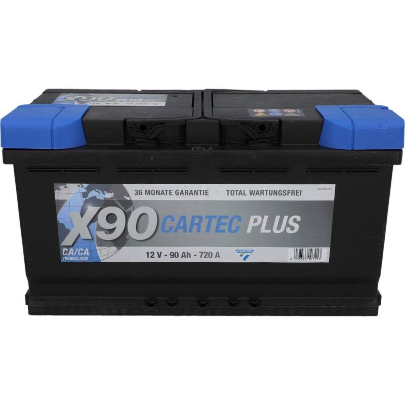 Cartec Plus Auto-Batterie, 90 Ah / 720 A, wartungsfreie Starter-Batterie, mit Calzium Technologie von Cartec