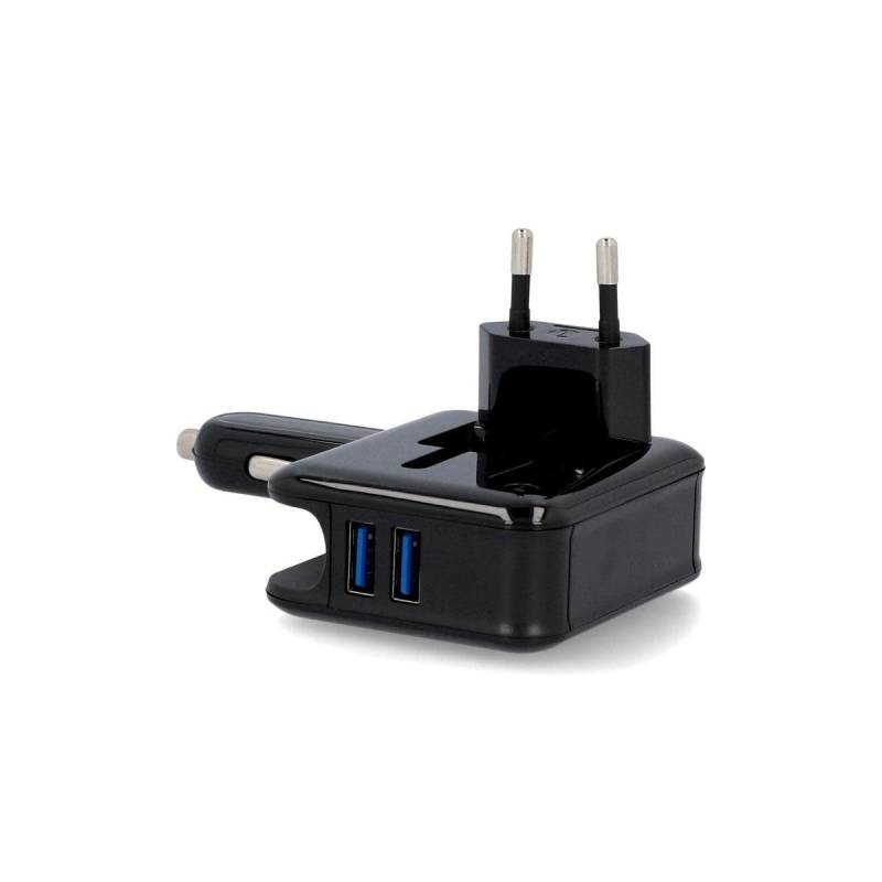 cartrend Reisestecker, Ladegerät für Auto & zu Hause, 2 USB-Ports, klappbar, 12V/230V von cartrend